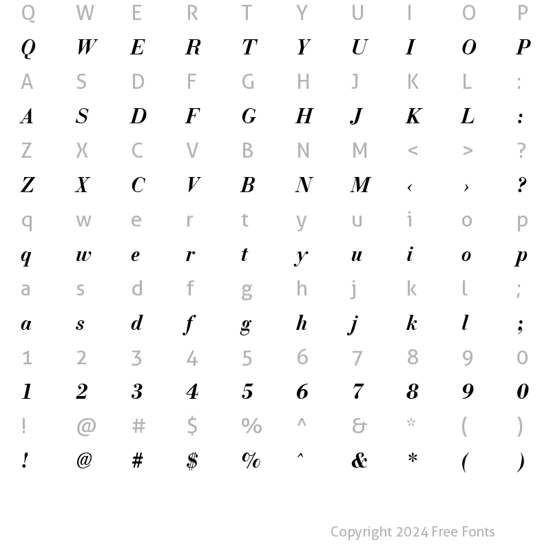 Character Map of Bodonoff Bold Italic