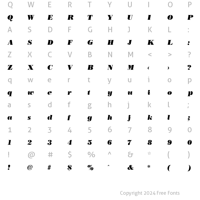 Character Map of Bodonoff Ultra Italic