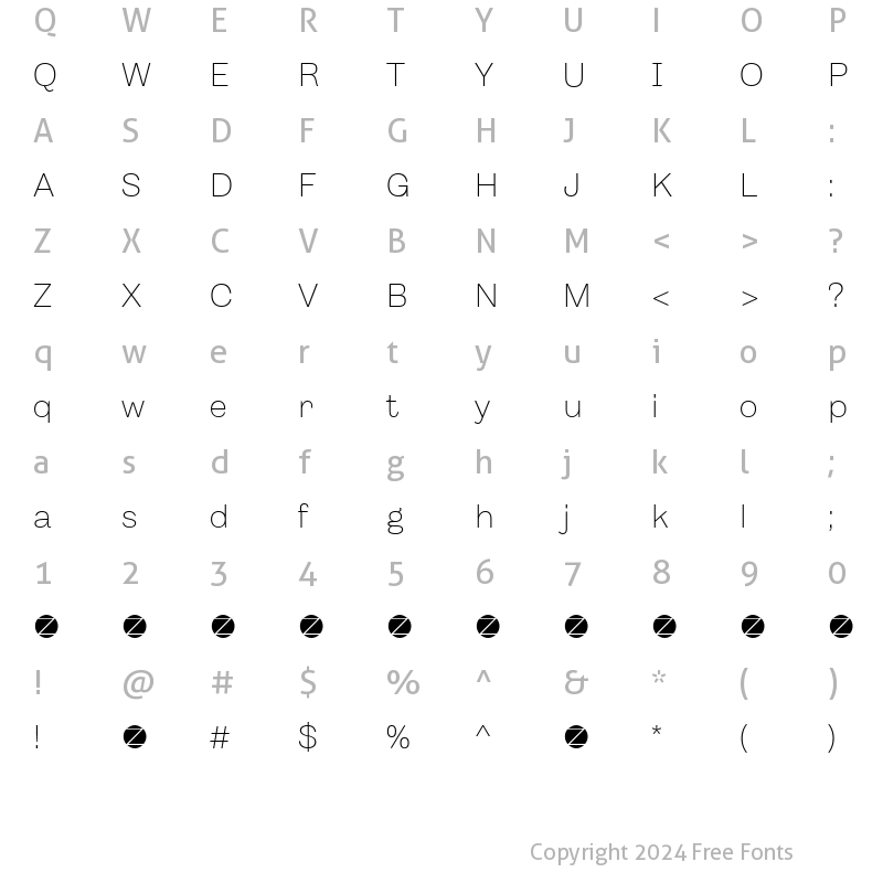 Character Map of Body Grotesque Fit Trial Light