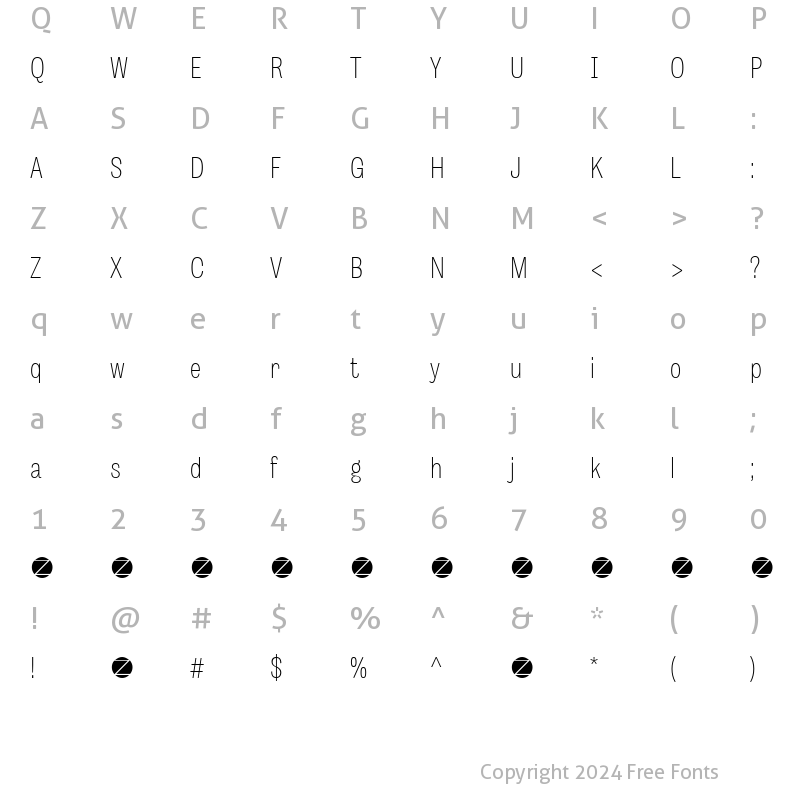 Character Map of Body Grotesque Slim Light