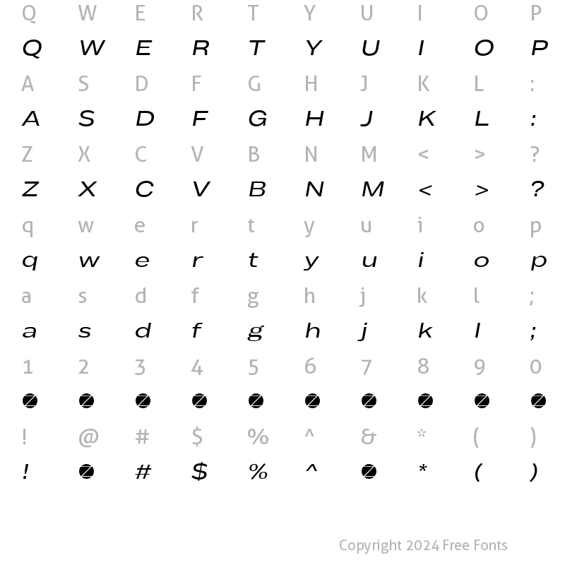 Character Map of Body Text Large Italic