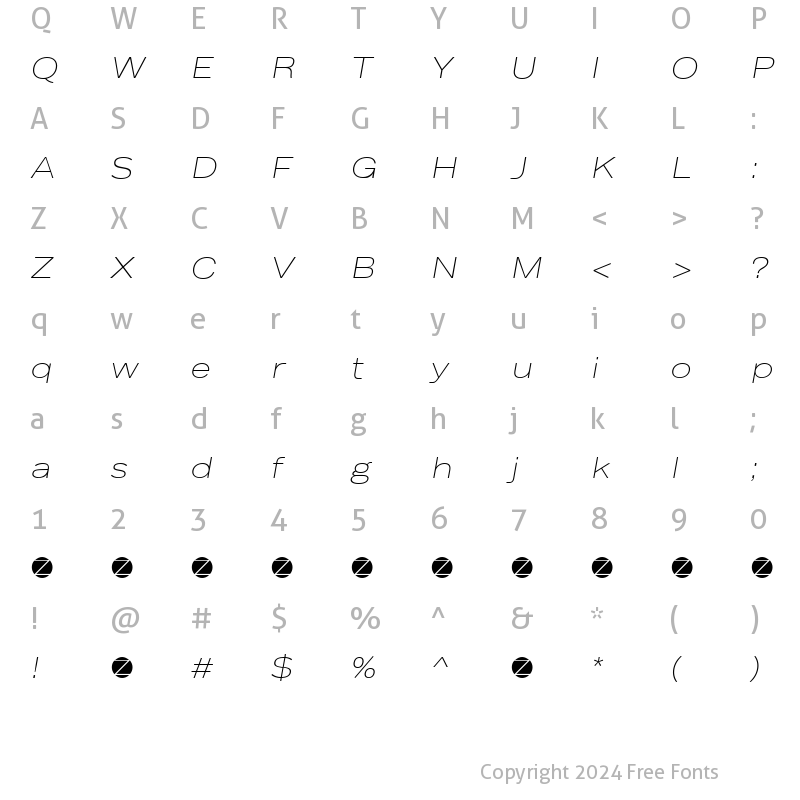 Character Map of Body Text Large Light Italic