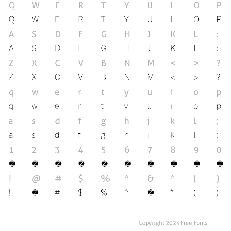 Character Map of Body Text Trial Light