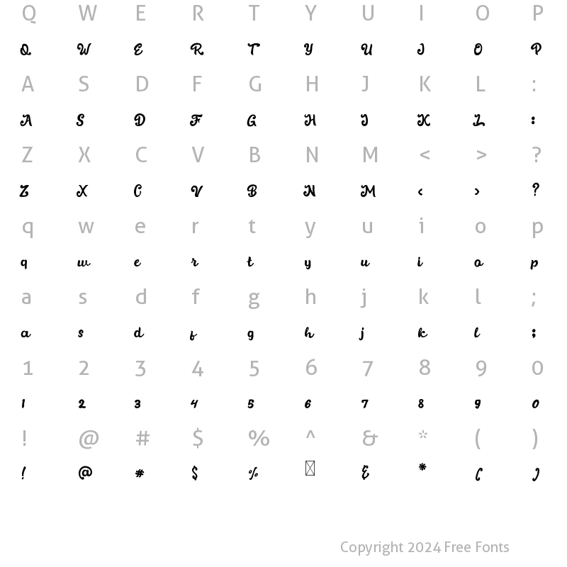 Character Map of Bodyluck Regular