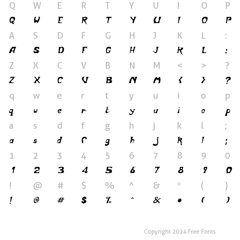 Character Map of BodyShop Oblique