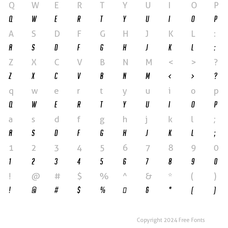 Character Map of Bohgaku Italic Regular