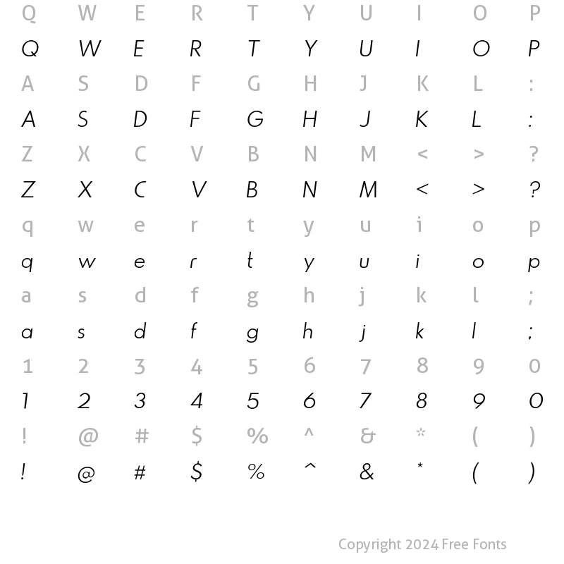 Character Map of Boilover Light Italic