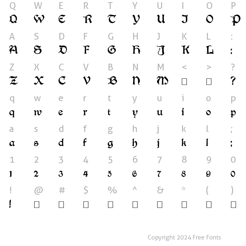 Character Map of BoisterBlack normal