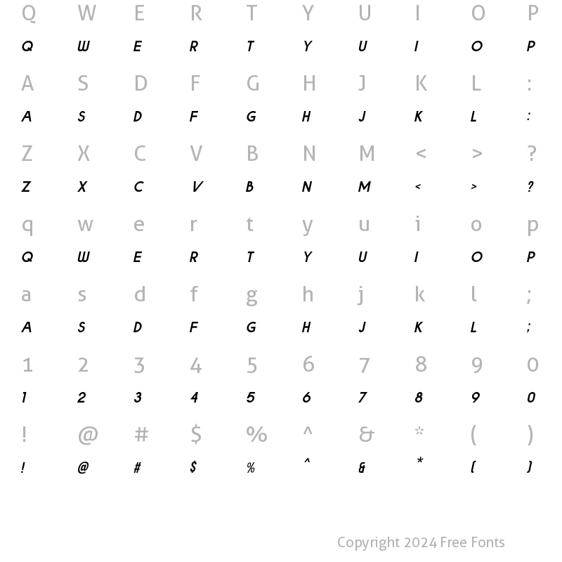 Character Map of BOLDE Italic