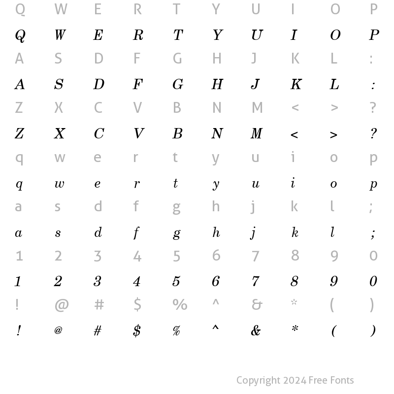 Character Map of Boldface Becker Italic