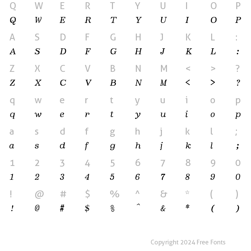 Character Map of BoldfaceItalic-SemiBold-Italic Regular