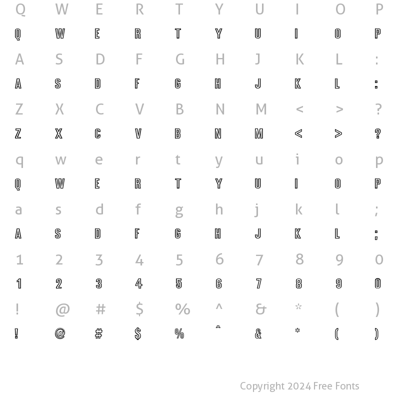 Character Map of BoldSansOutline Regular