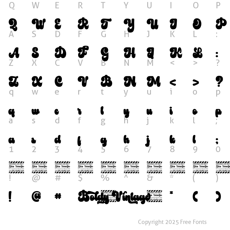 Character Map of Boldy Vintage Personal use Regular