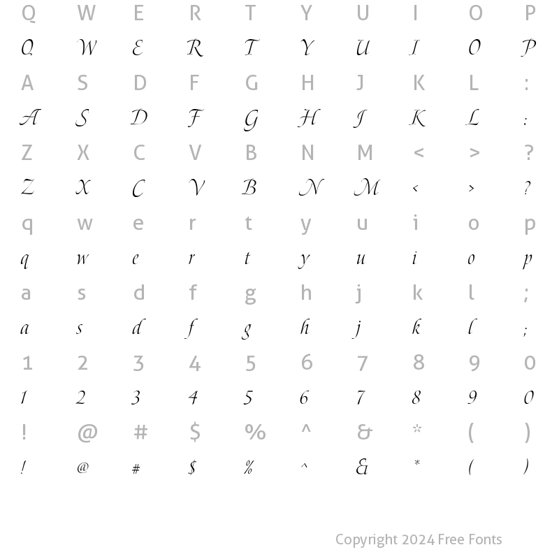 Character Map of Bolero script Regular