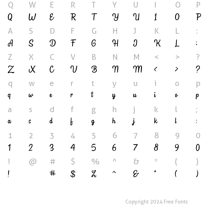 Character Map of Bollivia Script Regular