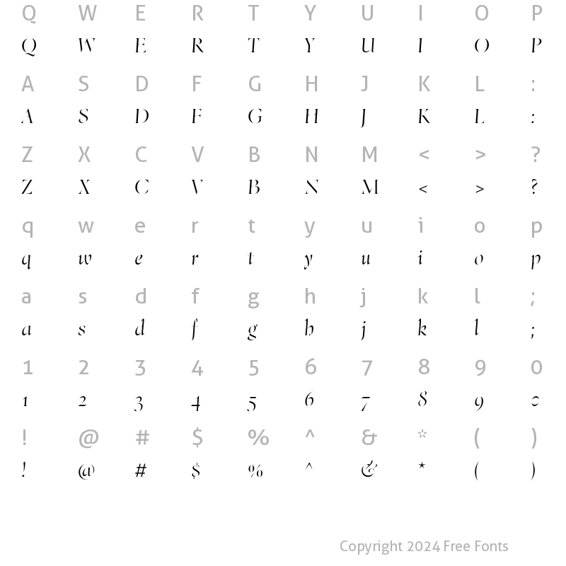 Character Map of Bona Title Italic Regular