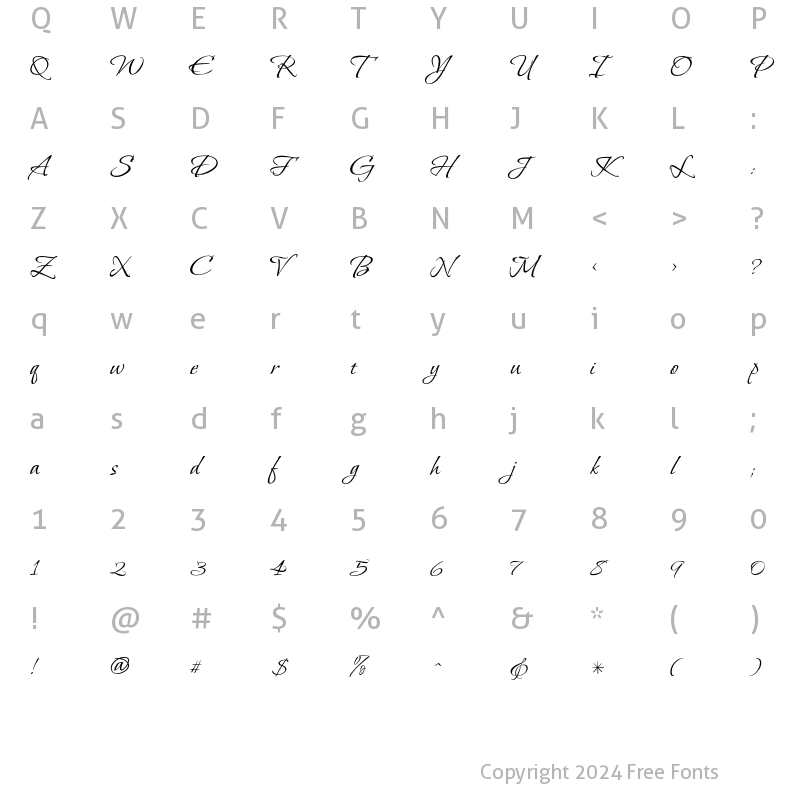 Character Map of Bonheur Royale Regular