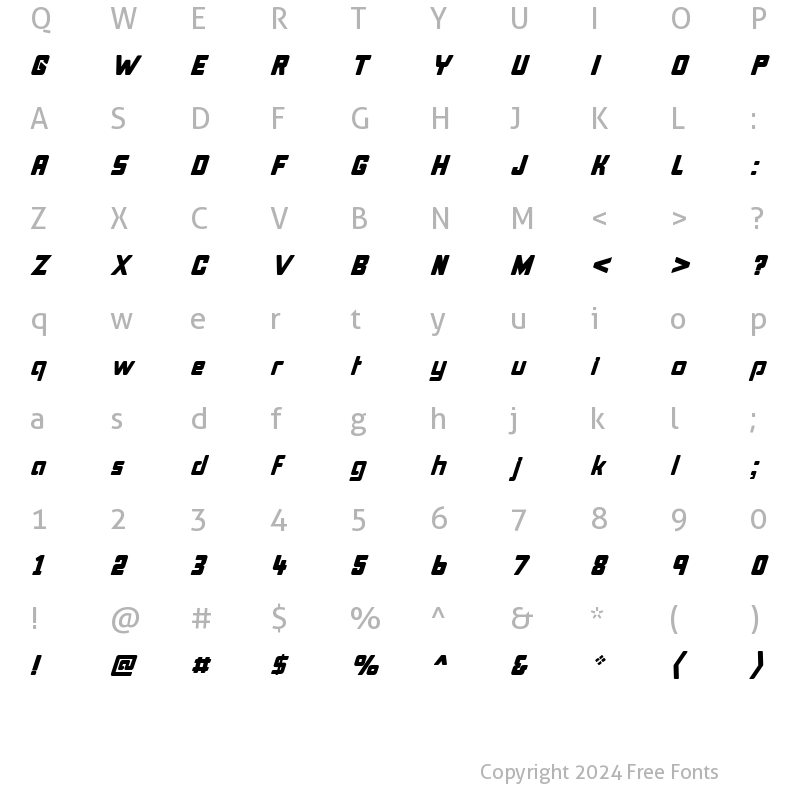 Character Map of Bonk Italic Regular