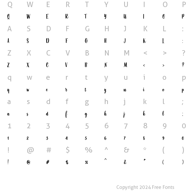 Character Map of Bonnie Script Regular