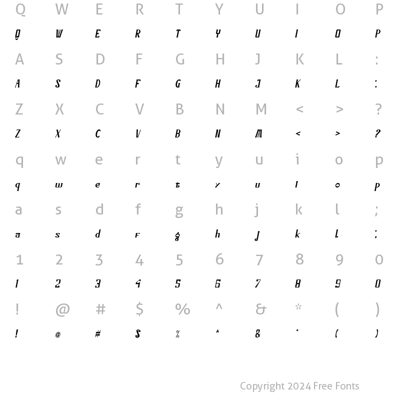 Character Map of Bonnitta Italic Italic