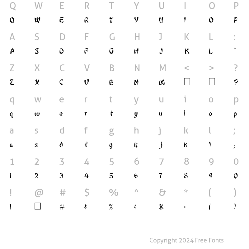 Character Map of Bonzai Regular