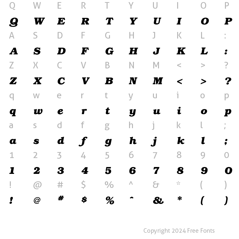 Character Map of Bookman Bold Italic