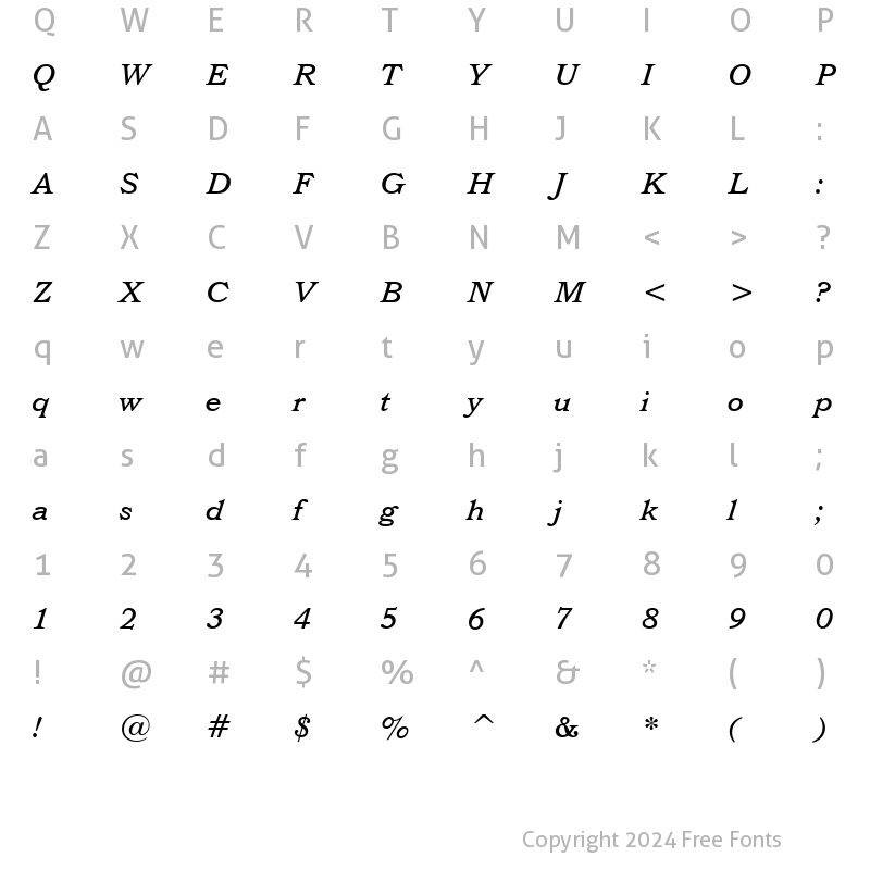 Character Map of Bookman BT Italic