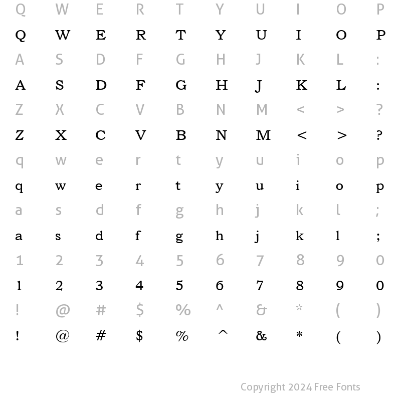 Character Map of Bookman BT Roman