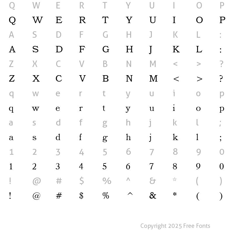 Character Map of Bookman Hd BT Roman