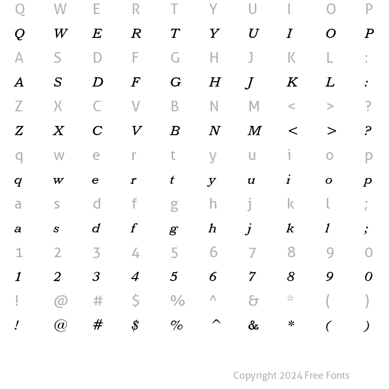 Character Map of Bookman Italic