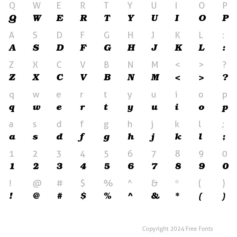 Character Map of Bookman ITC Std Bold Italic