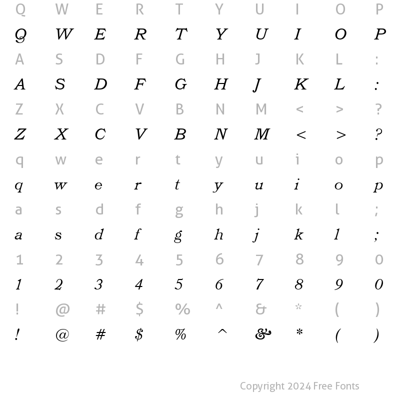 Character Map of Bookman ItHd BT Italic