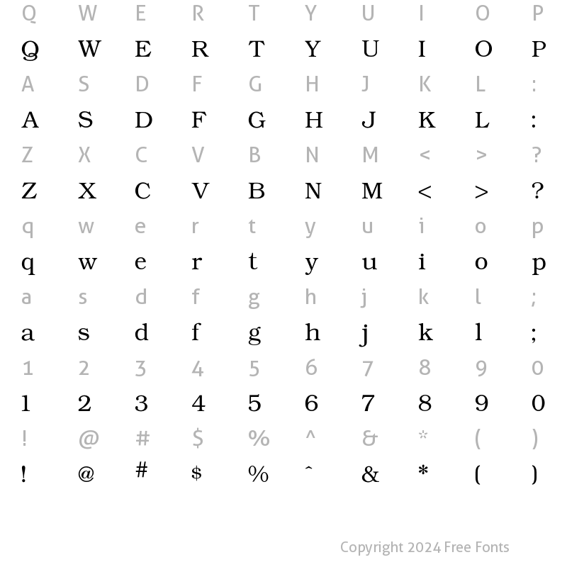 Character Map of Bookman Light Regular