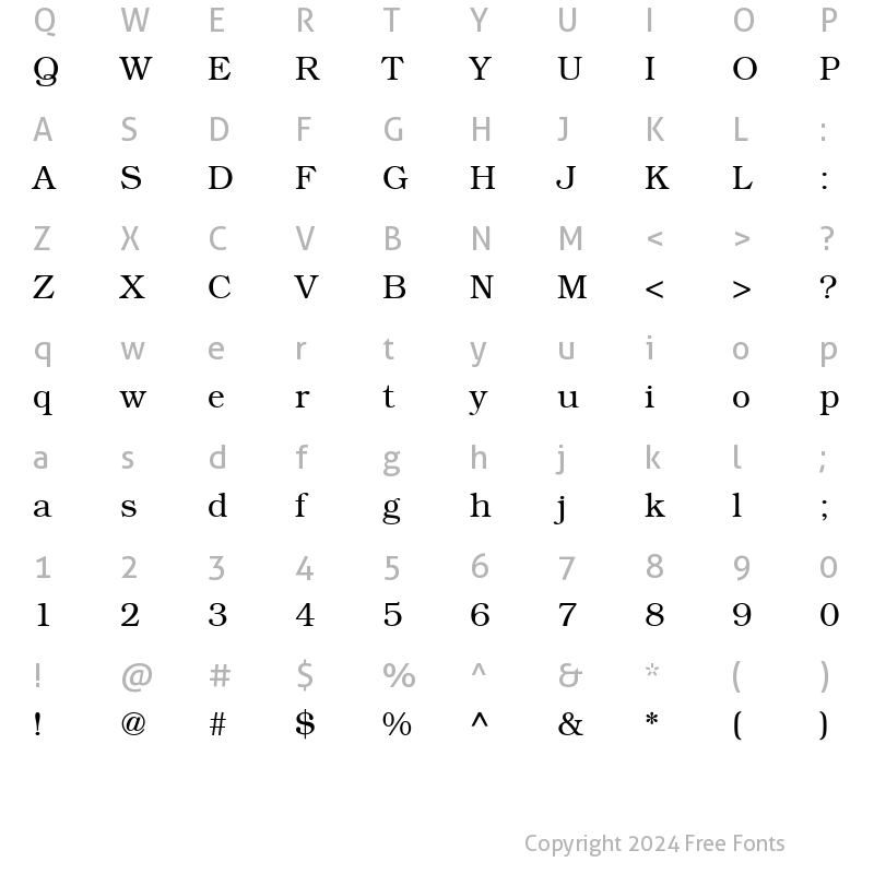 Character Map of Bookman Light SSi Light