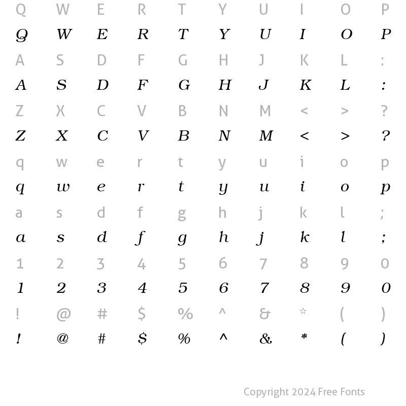 Character Map of Bookman LT Light Italic