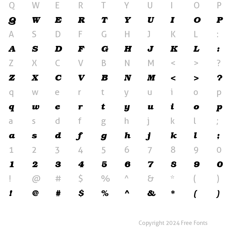 Character Map of Bookman LT Medium Bold Italic