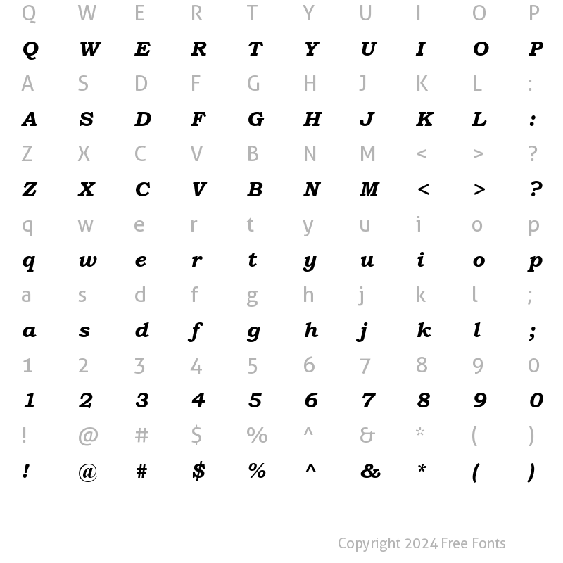 Character Map of Bookman Old Style Bold Italic