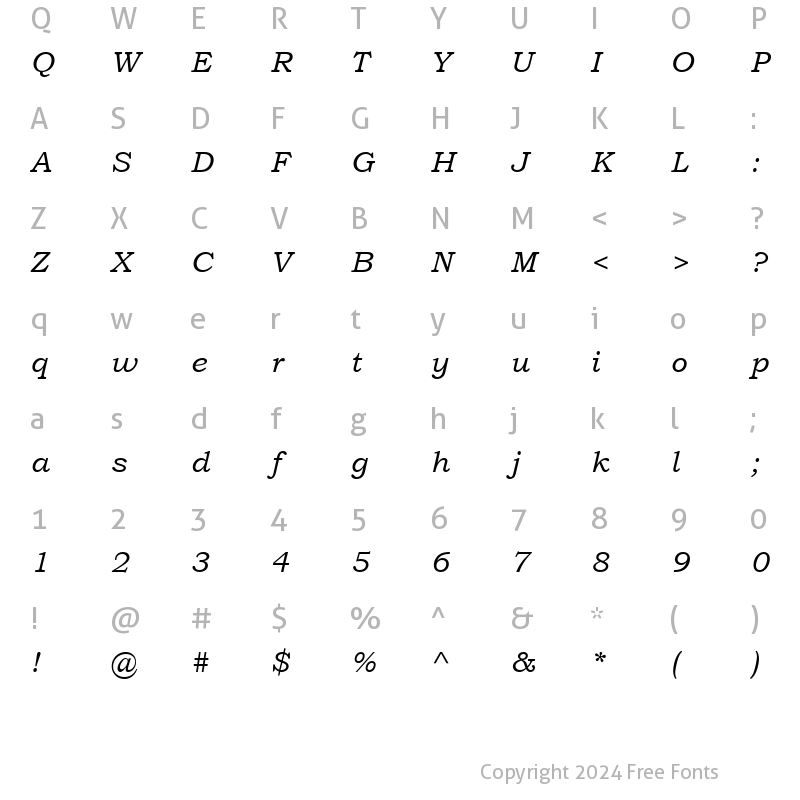 Character Map of Bookman Old Style Cyr Italic