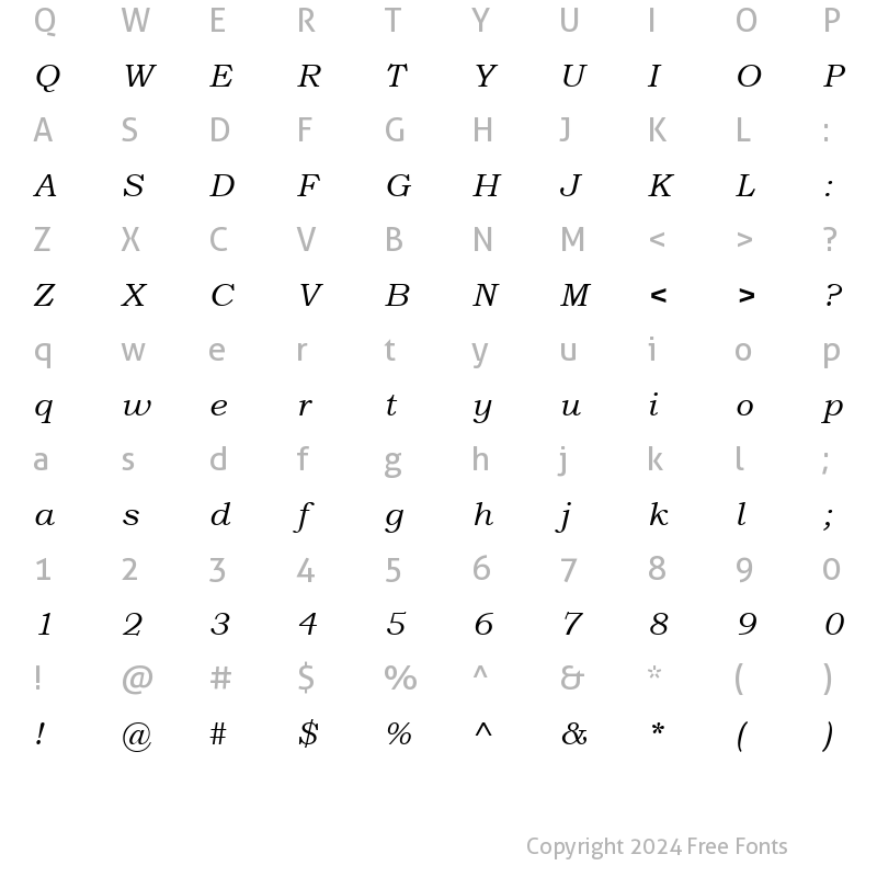 Character Map of Bookman Old Style Italic