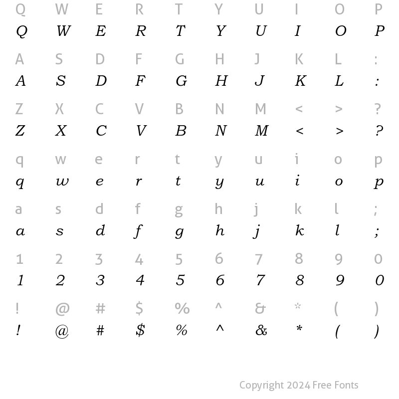 Character Map of Bookman Old Style Std Italic