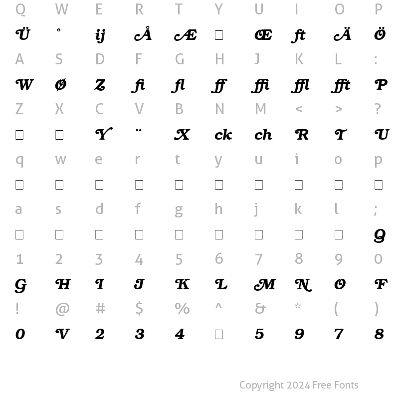 Character Map of Bookman Profi Bold Italic