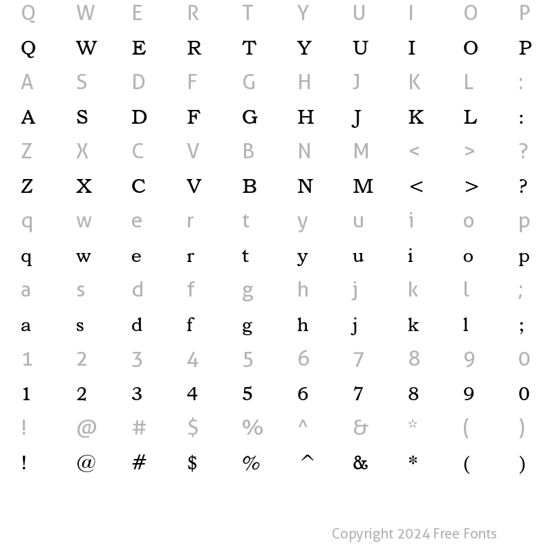 Character Map of Bookman Regular