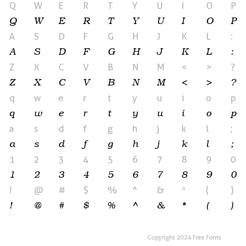 Character Map of Bookman RegularItalic