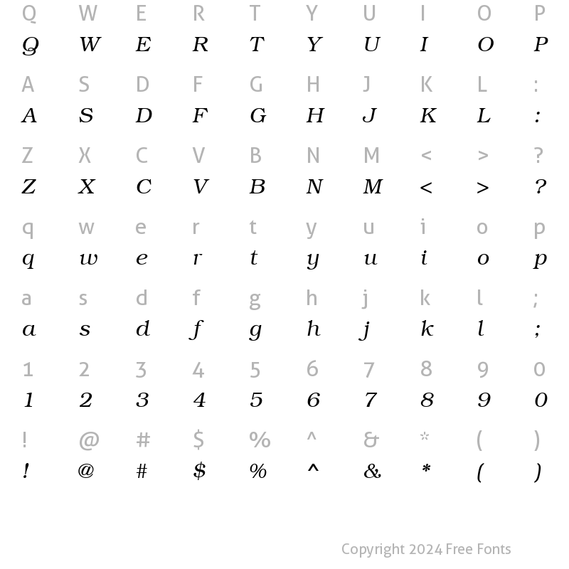 Character Map of BookmanC Italic