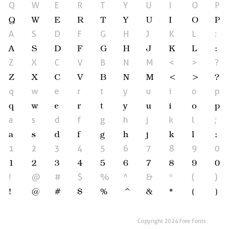 Character Map of BookmanITC Lt BT Light