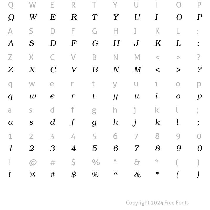 Character Map of Bookplate Italic