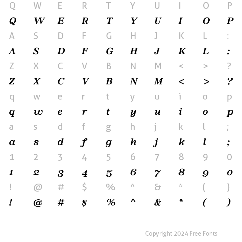 Character Map of Bookseller Cp Ample Bold Italic