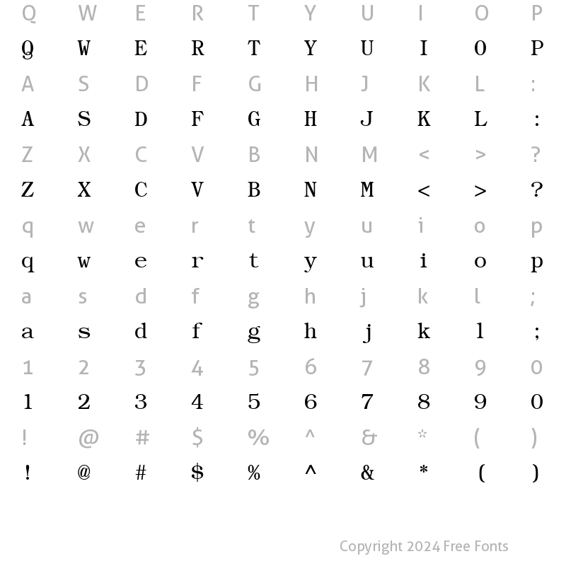 Character Map of BookwomanMono LightSH