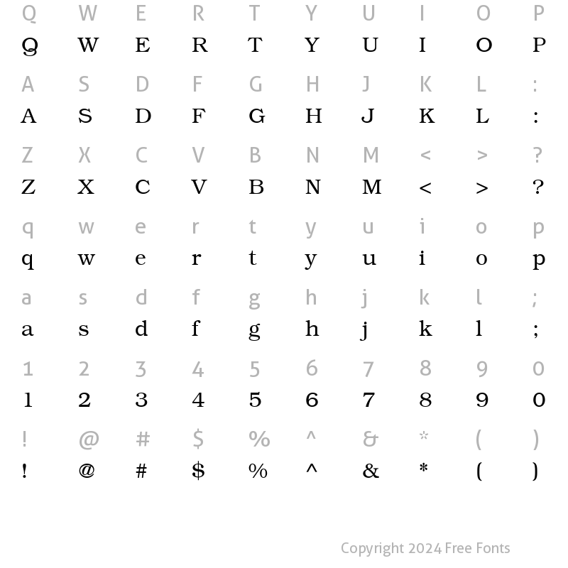 Character Map of BookwomanSH Light