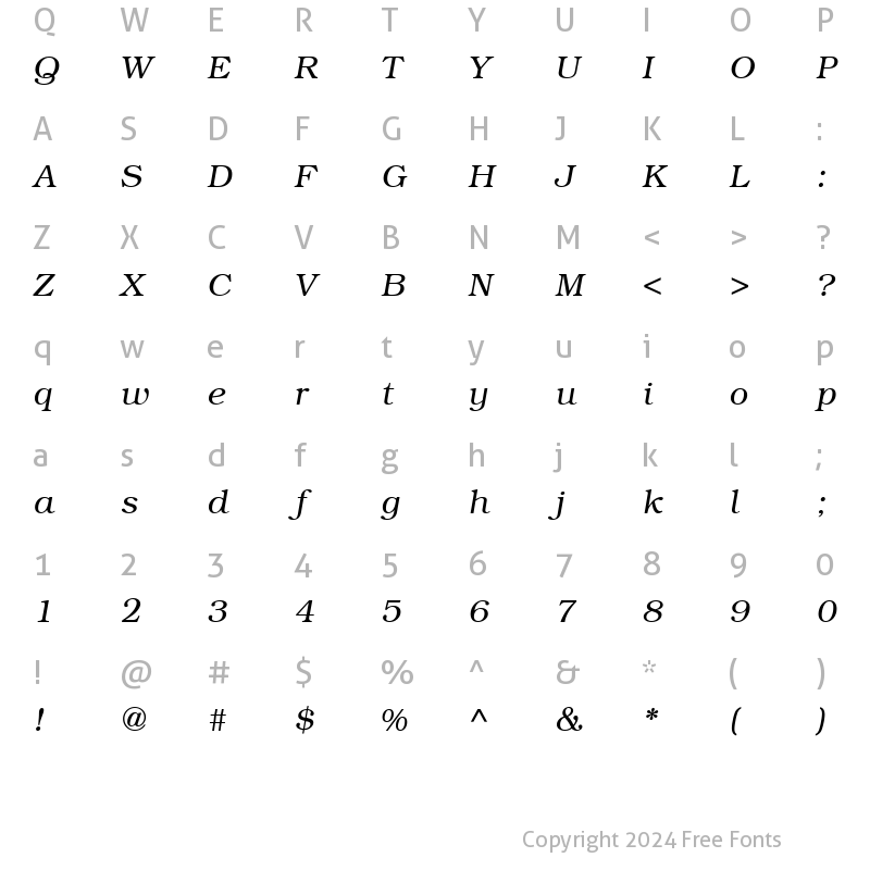 Character Map of BookwomanSH Light Italic